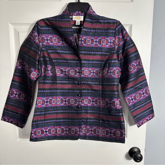 Talbots Petites sz 4 silk brocade kimono jacket,, metallic - Picture 7 of 11